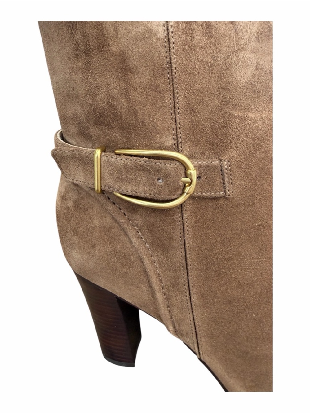 Veronica Beard Suede Ankle Boot in Chestnut with Gold Buckle - Picture 7 of 14
